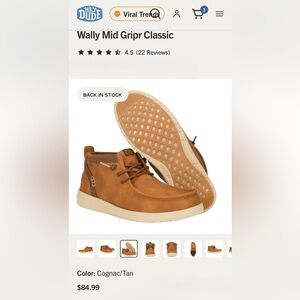 Hey Dude Wally Mid Gripr Classic Boots in Cognac/Tan